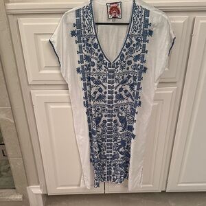 Johnny Was White and Blue Embroidered Dress